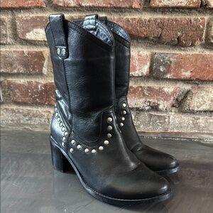 DINGO Black Leather Studded Women's Boots